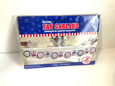 Amscan Patriotic Star Glitter Garland Banner for 4Th of July 12' long NEW!