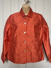 Rafael 5 Button Lined Coral Beaded Floral Silk Blazer Jacket Petite Size P10