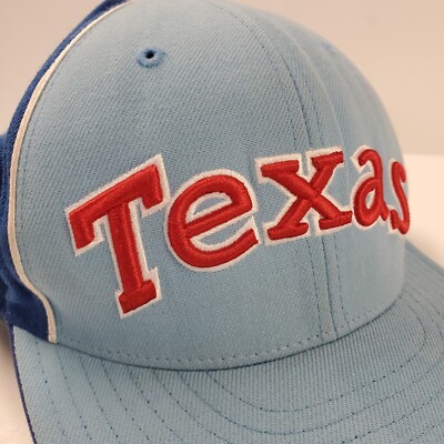 Vintage TEXAS RANGERS Hat Cap Adult 7 1/2 Blue Fitted Spell Out
