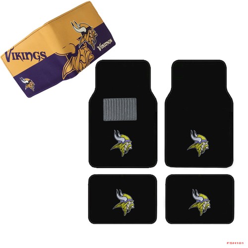 NFL Minnesota Vikings Car Truck Carpet Floor Mats & Synthetic Leather Wallet Set