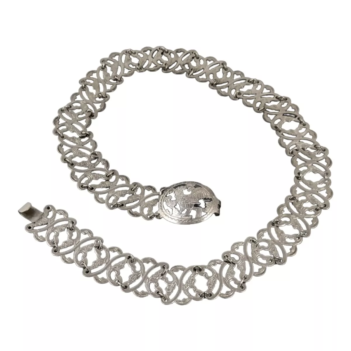 Straits Chinese Peranakan Baba Nyonya solid silver link belt with rooster clasp