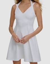 Guess Women's White Sleeveless Embossed Scuba Fit & Flare Dress Size 14