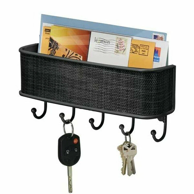 Key Holder Mail Rack Wall Mount Hooks Entryway Mail Organizer Rack Letter Sorter - Image 4 of 4