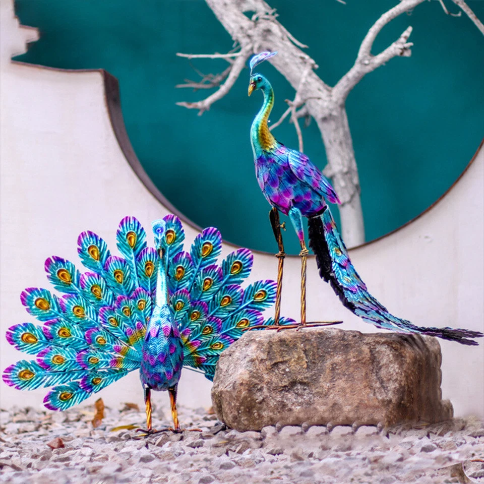 Creative Metal Peacock Art Statue Ornament Craft Home Garden Desktop Table Decor - image 4 of 4