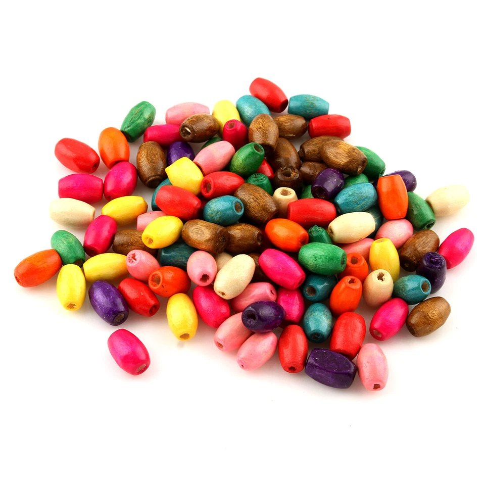 200 Holzperlen Oval 10 x 8 mm Bunt Natur Holz Schmuckdesign Hobby DIY H60 - Bild 2 von 3