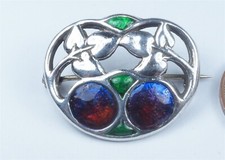 ANTIQUE ENGLISH SILVER ENAMEL ARTS & CRAFTS BROOCH CHARLES HORNER c1909
