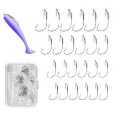 24pcs Weighted Swimbait Hooks Set with Box, EWG Weedless Fishing Hooks with 