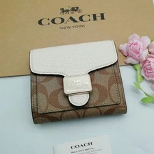 COACH Refined Pebble Leather Mini Wallet Pink Unused with Care Card