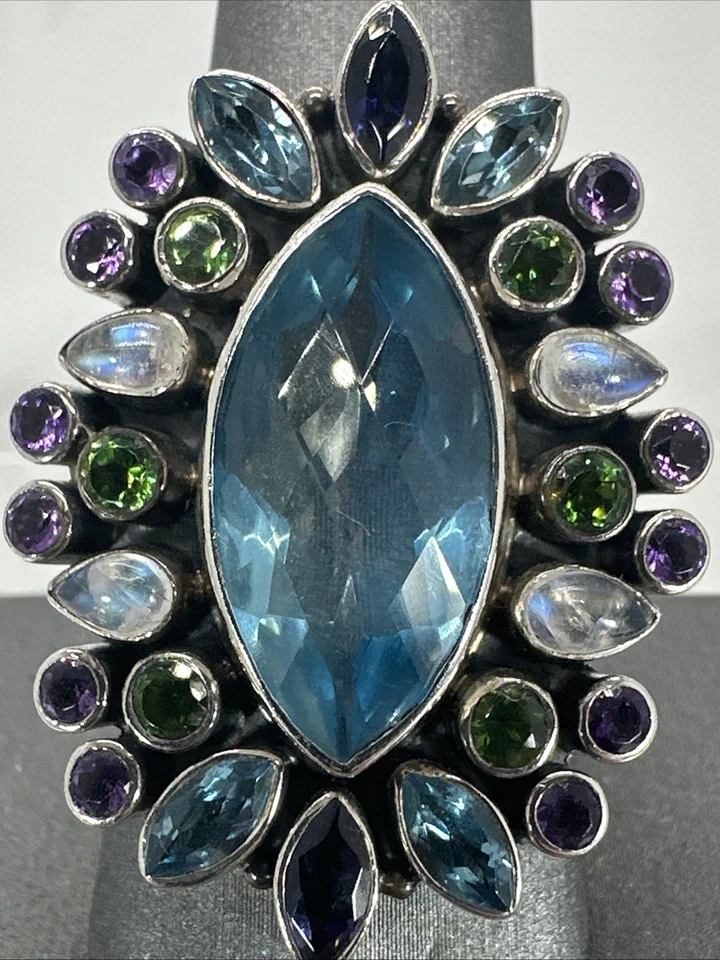 Anillo Nicky Butler NB Aqua Qtz Topacio Azul Amatista Plata Esterlina 925 Talla 8.5 Foto 4 de 4