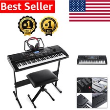 Portable 61-Key Electronic Keyboard Pack with Headphones, Microphone, and Stool