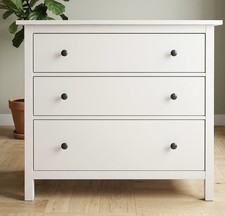 IKEA Hemnes White Freestanding 3-Drawer Chest of Drawers with Black Knob Handles