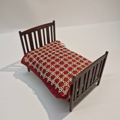 Puppenstube Mahagoni Doppelbett handgemacht signiert RE85 Maßstab 1:12