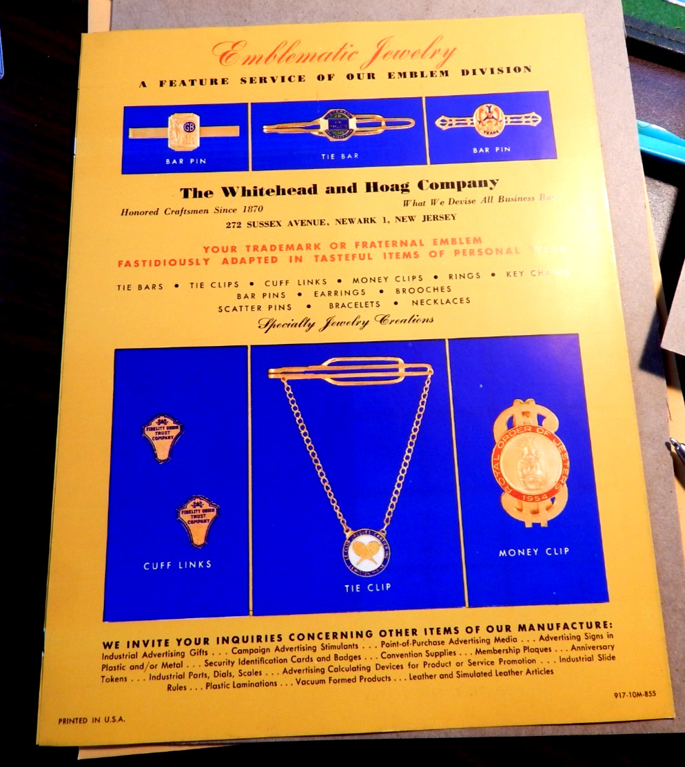 VERY RARE WHITEHEAD & HOAG EMBLEM CATALOG,SYMBOL OF ACHIEVEMENT,BADGE OF RESPECT
