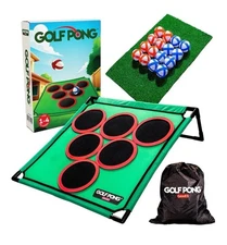 Backyard Golf Game with 16 Chipping Balls & Mat Yard and Outdoor Golf Pong Set.