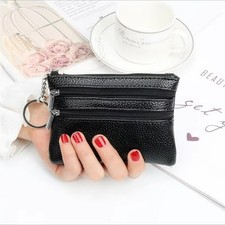 WOMEN KEY RING LEATHER MINI PURSE COIN SMALL CHANGE BAG CARD WALLET POUCH ZIP UP