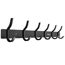 Black 6 Hooks Coat Hanger Clothes Rack Heavy Duty Hat Holder Aluminum Alloy