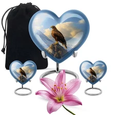Eagle Heart Shaped Ash Holder 10Inch + 3Inch Set Of 2 Cremated Urns for Ashes