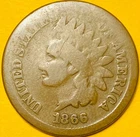 1866 U.S. INDIAN HEAD CENT COPPER PENNY 1c COIN (VG-Very Good)