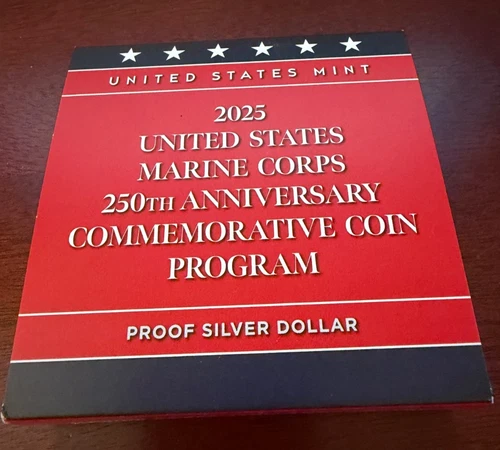 2025 US Marine Corps 250th Anniversary Commemorative Proof Silver Dollar in OGP