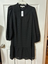 LOFT Women's Black Puff Sleeves Long Peplum Style Dress Small Tiered Hem NWT