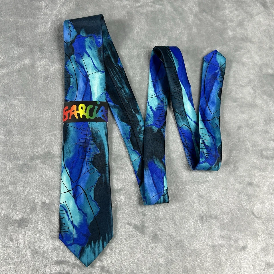 Corbata abstracta "Paisaje" Jerry Garcia para hombre 79 nueva con etiquetas edición limitada 58"x3" azul Foto 4 de 4