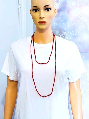 MICHAEL KORS COLLANA VINTAGE MCM PERLE VETRO ROSSO CON PERLINE A MANO