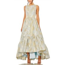 Mac Duggal 20714 Blue and Gold Evening Gown High Low A-Line Formal Dress Size 14