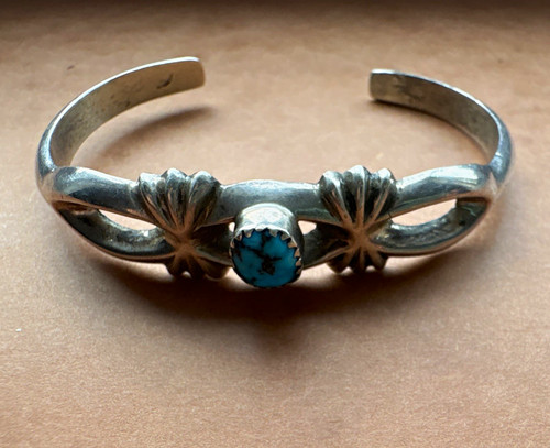 Vintage Nellie Tso Navajo Sterling Silver Sandcast Turquoise Cuff Bracelet 22g