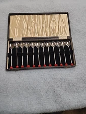 Set 12 Muddlers Martini Cocktail Bar Spoons cherry Red Bakelite England Box Vtg