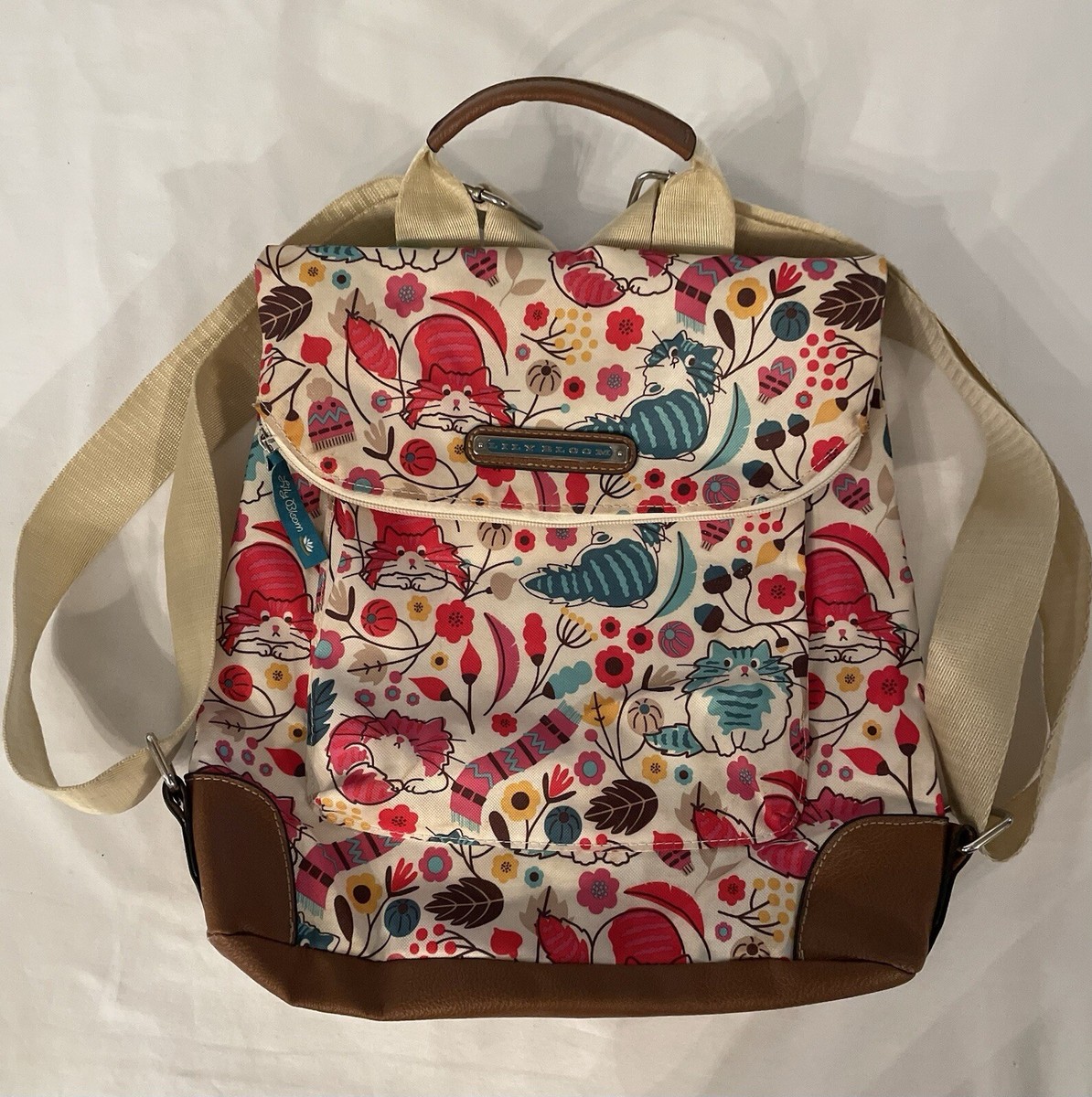 Lily Bloom Cat Backpack Kitty Flowers 3 Zip Up Compartments  display picture 2