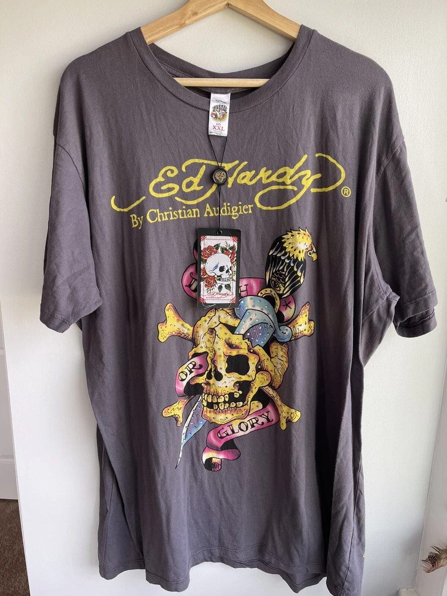 Christian Audigier ED HARDY SKULL “Death Or glory” T-SHIRT -Size