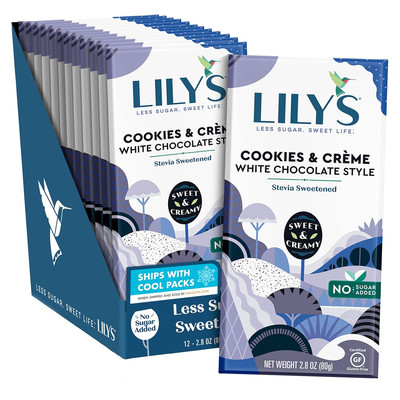 LILY'S Cookies and Creme White Chocolate Style No Sugar Added, Sweets Bars, 2.8 
