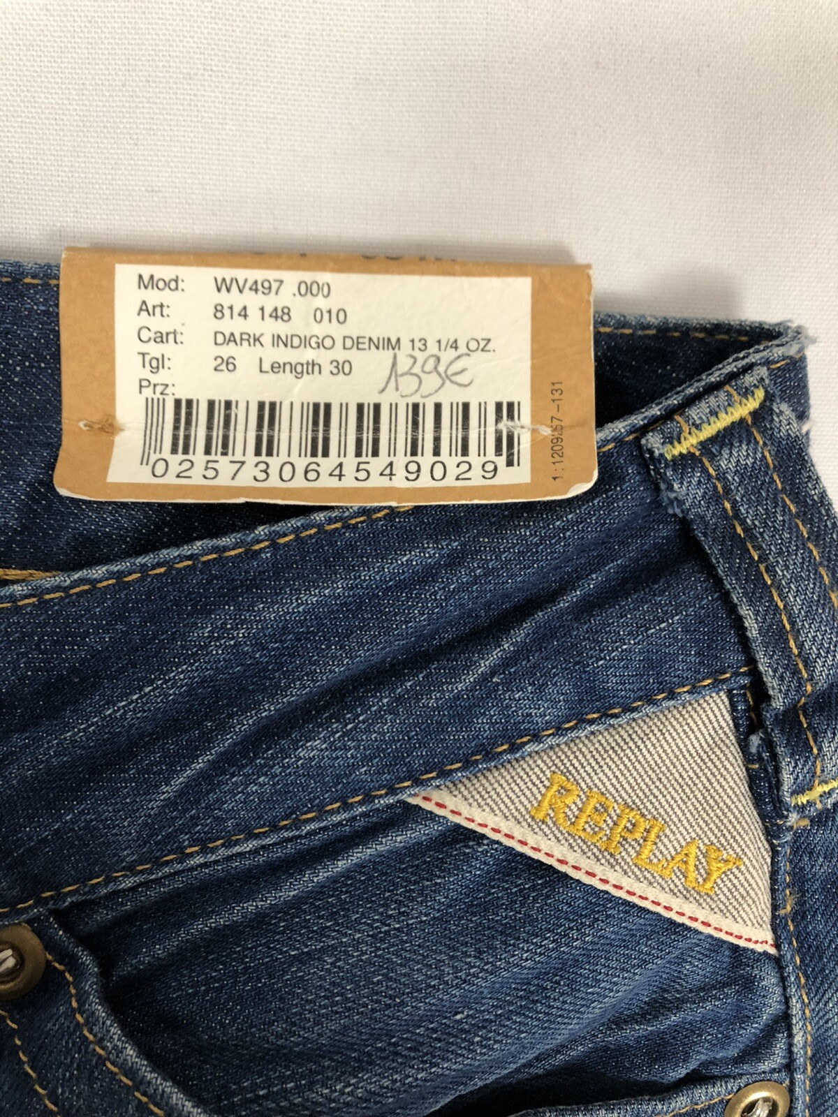Jean Droit Femme Replay - Réf. WV497 - 100% Coton - Taille W26 (équivalent 38) - Bleu - Neuf Avec étiquettes