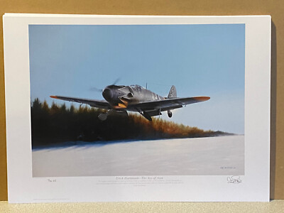 Nr 1 KÜNSTLERPROOF Luftfahrt Kunstdruck Erich Hartmann German Top ME109 Jagdass