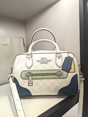 NWT Coach CH168 Rowan Satchel In Signature Canvas&Leather w Trompe L'oeil Print