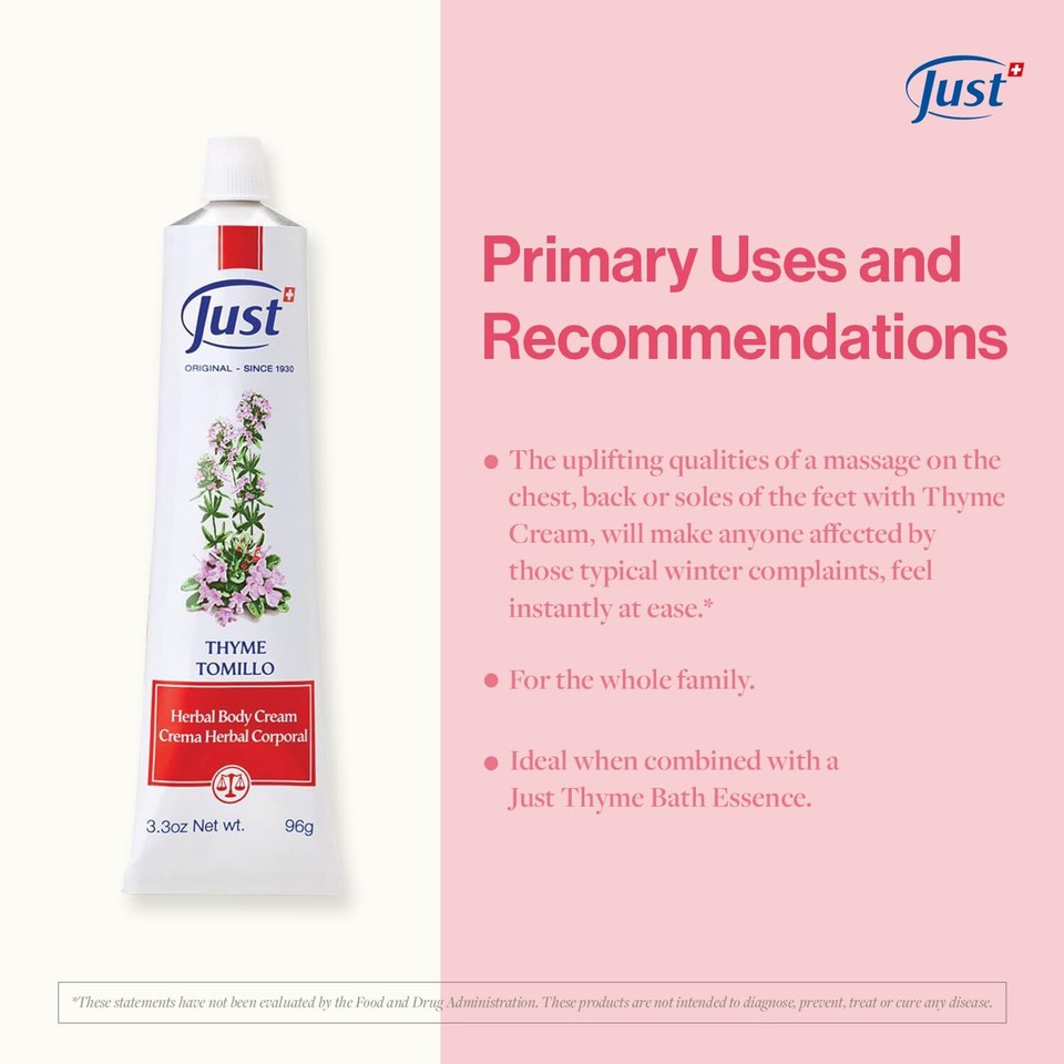 Thyme Cream, Thyme Tomillo Cream 96g. Massage Cream with Camphor Oil