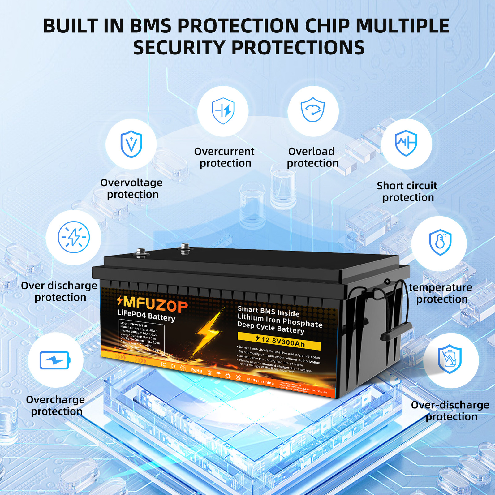 12V 300Ah LiFePO4 Lithium Battery Deep Cycle for RV Solar Boat OffGrid