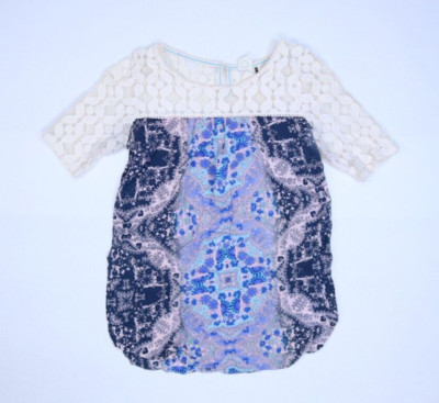 Anthropologie Akemi + Kin Womens Multicolor 3/4 Sleeve BOHO Crochet Trim Top M