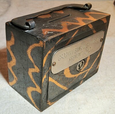 ANTIQUE STEEL SUITCASE BANK ADVERTISING CROGHAN BANK & SAVINGS CO