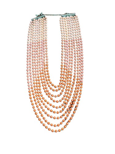 Collana 9 Fili Rosa Sfumature Ombre Perline Primavera Classica Estate Dichiarazione 18" - Foto 2 di 8