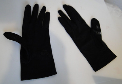 Altes Paar schwarze Vintage Polyster Handschuhe Durchbrochen Zeremonie Kino Theater