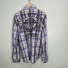 Affliction Blue Black Plaid Button Down Shirt Mens XL