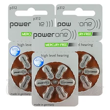 Power One 312 Size Hearing aid batteries Zinc air Mercury free Varta x 60 cells