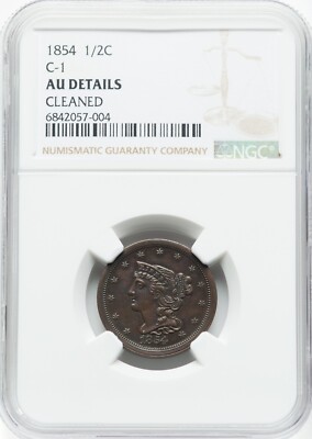 1854 Braided Hair Half Cent - NGC AU Details - LOOKS AMAZING!