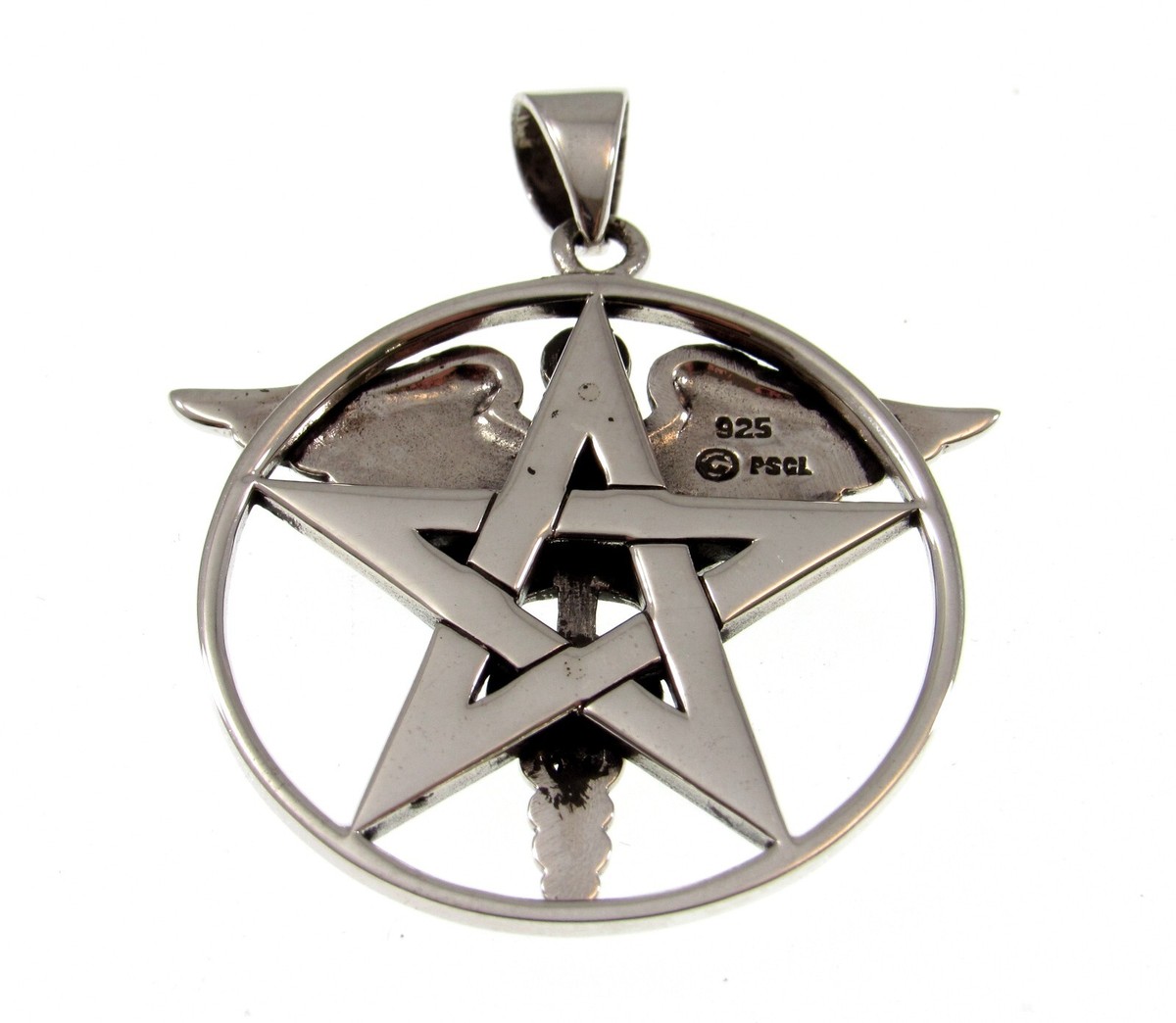 Solid 925 Sterling Silver Caduceus Pentacle Pendant Medical 