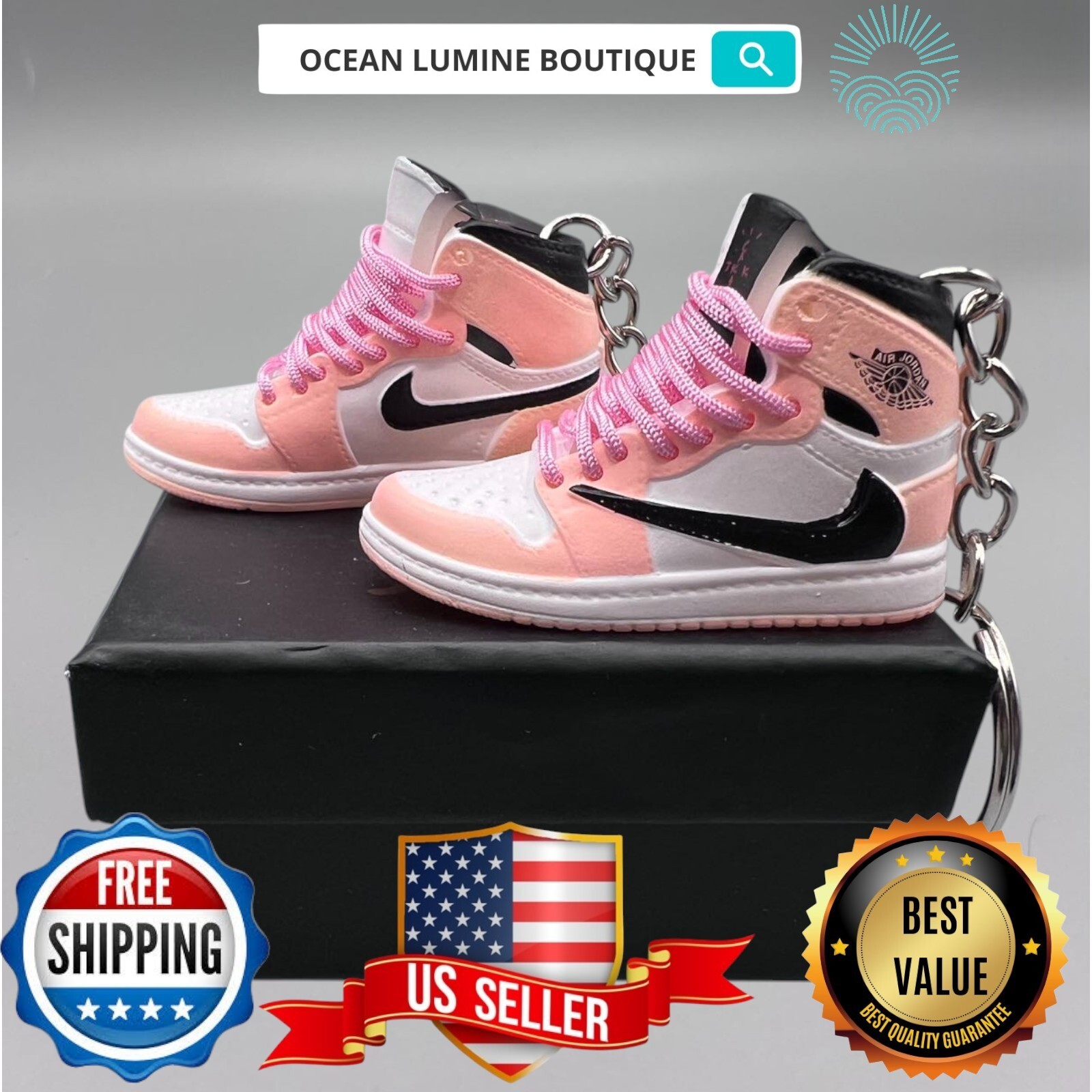 Air Jordan 3D Mini Sneaker Keychain, Basketball Sneaker Collectible, Box Options