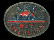 TA11115 VINTAGE 1970s  ARC BUY AMERICAN  ADVERTISEMENT BRASSTONE BELT BUCKLE