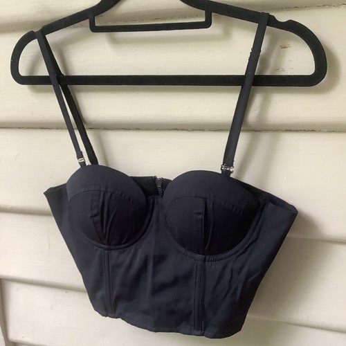 Nana Judy Black Bustier New Corset S 10 8 Top Stretch Padded Bra Cups Straps - Picture 3 of 8