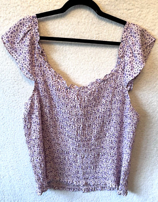 Lush Top Women's 3XL Smocked Cap Sleeve  Lilac & White Floral NEW Nordstrom
