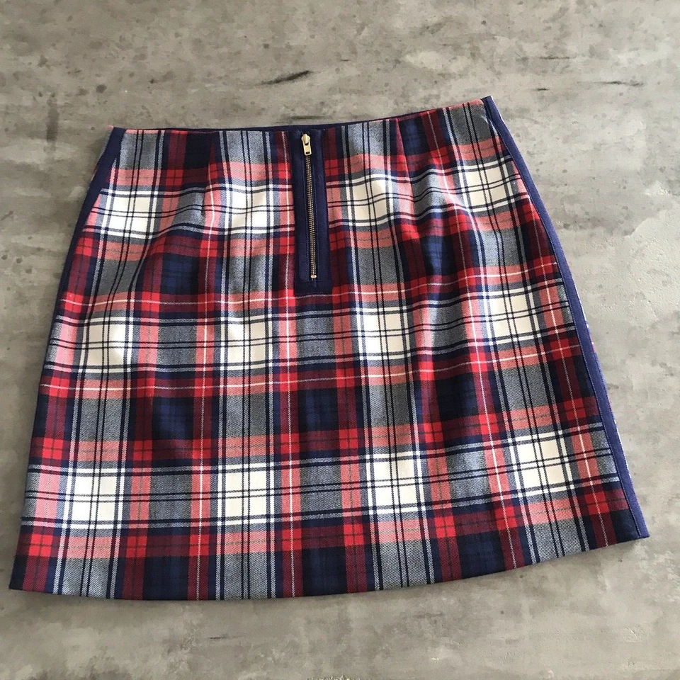 Юбка женская Vineyard Vines 4 красно-бело-синяя клетчатая шерстяная офисная опрятная на молнии - Изображение 2 из 4